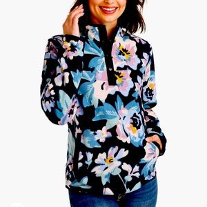 Vera Bradley Fleece Floral Pullover Sweater Snap Button Collar Size M or L